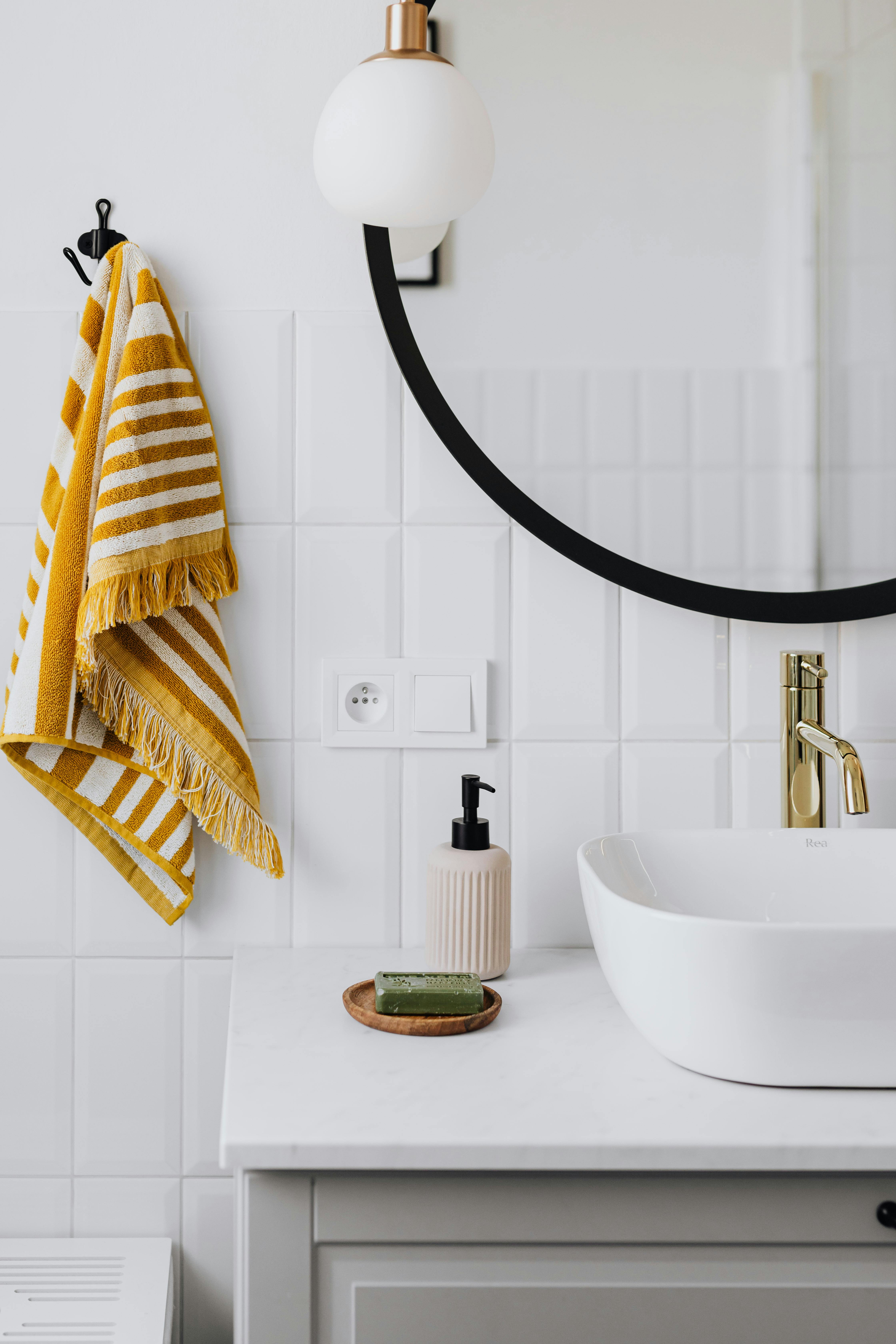Bathroom accessories displayed on shelf